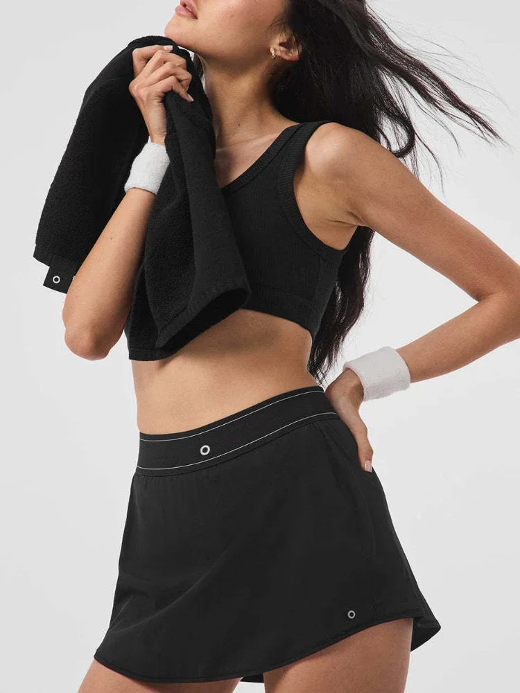 White Tennis Skirt Elastic Waist Running Fitness Golf Skirt Women Pockets Comfort Breathable Quick Drying Sports Pants