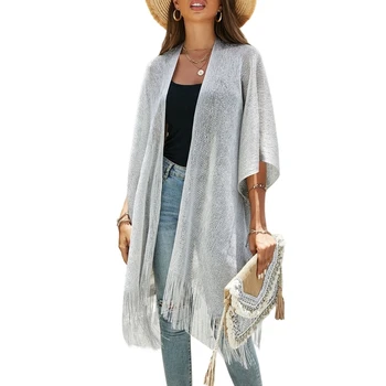 Womens-Swimwear Cover-ups Sexy Tassel Open Front Beach-Bikini Swimsuit Kimono Cardigan Cover Up Long Flowy-Beachwear 55KD 1