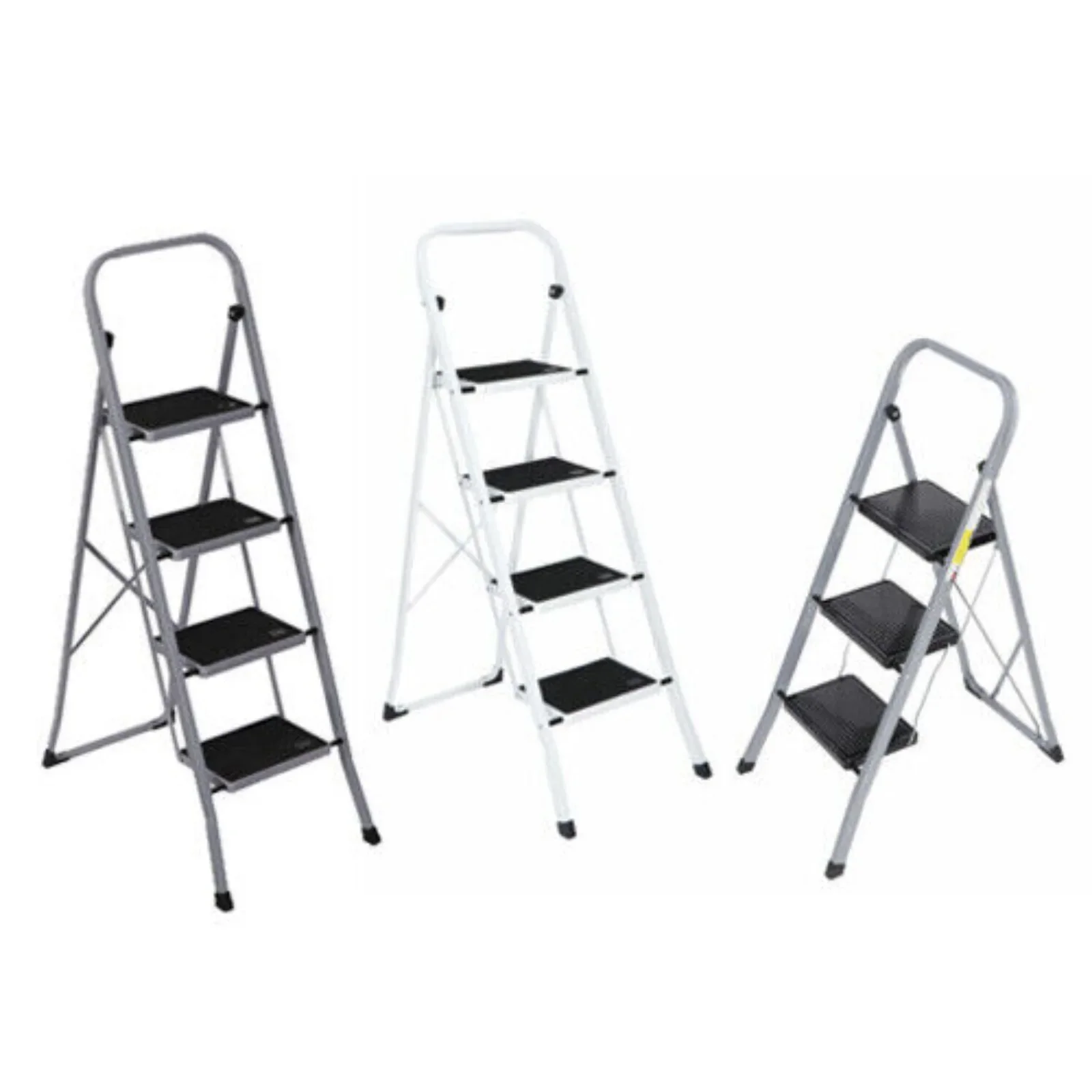 US 4-step ladder with anti slip wide pedals, convenient handle for household use, gray- 2