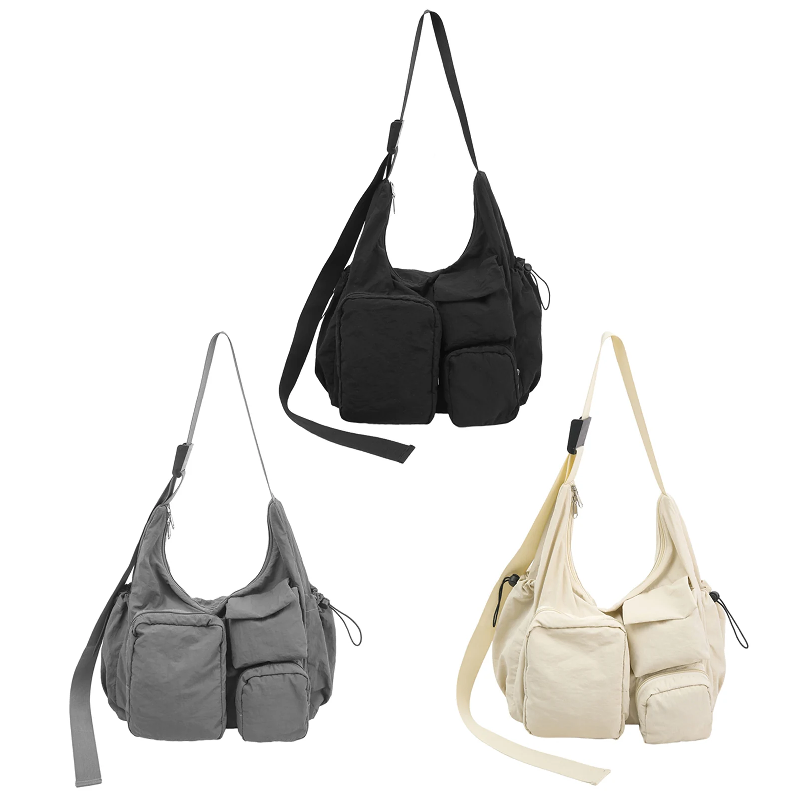 Practical Messenger Bag Solid Color Trendy Satchel Bag Multi-Pocket Casual Nylon Sling Bag Party Work Shopping Shoulder Bag