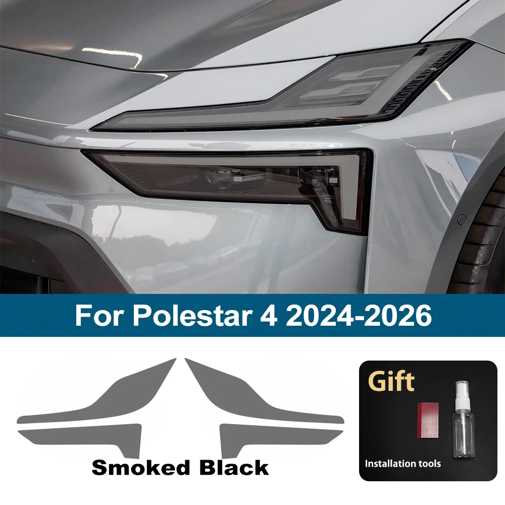 High-Gloss Smoke Black Protective Vinyl Headlight Wrap Kit - Premium Anti-Scratch TPU PPF