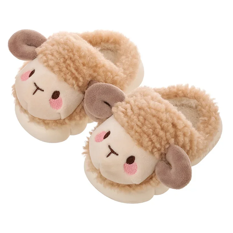 Cute Goat Graphic Home Slipper for Boy Girls Winter Warm Plush Kids Slippers 3-10Y Children's Soft Sole Girls Shoes 5
