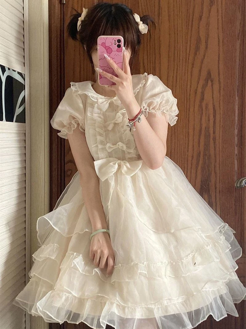 

Lolita Skirt Yarn Version Cute Dress Solid Color Bow Spring and Autumn