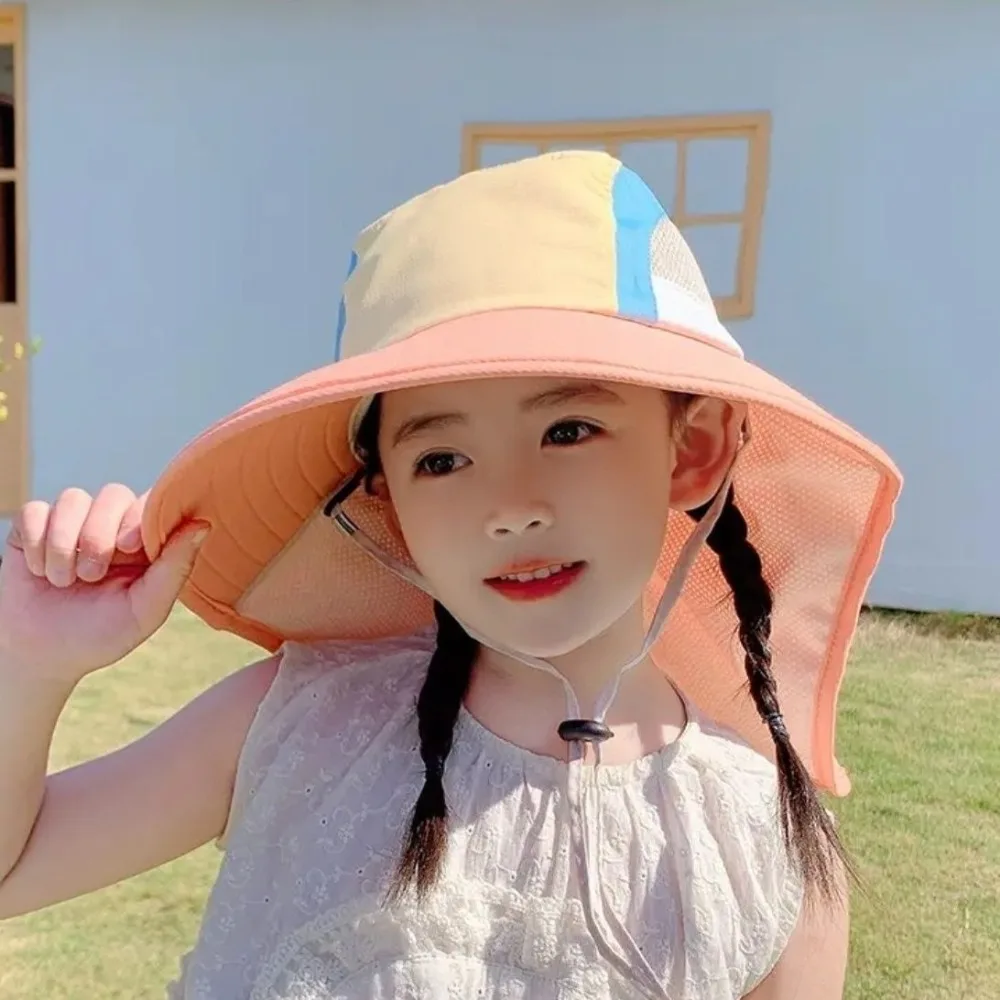 Neuer Nackenschutz-Sonnenhut aus Polyester mit UV-Schutz, breiter Krempe, Strandhüte mit Riemen, atmungsaktiver Fischerhut für Jungen und Mädchen, Sonnenhüte – Detail 8