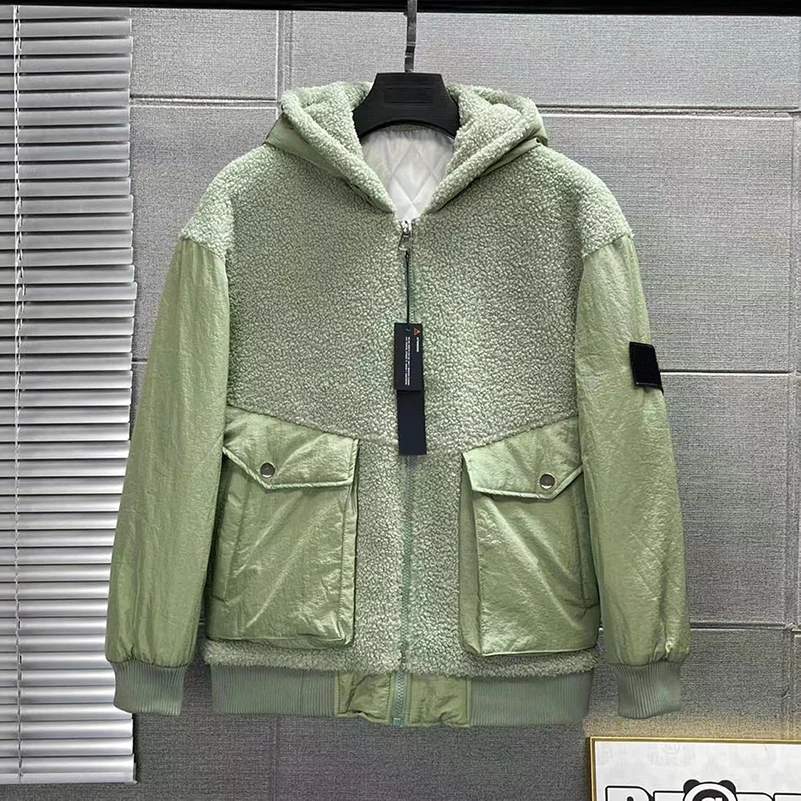 

Winter Men's Hooded Down Cotton Coat Lamb Wool Metal Nylon Streetwear Outdoor Jaqueta Masculina S-3XL Large Size MA603