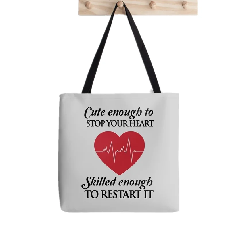 Women Shopper bag Nurse Stethoscope Printed Kawaii Bag Harajuku Shopping Canvas Shopper Bag girl handbag Tote Shoulder Lady Bag