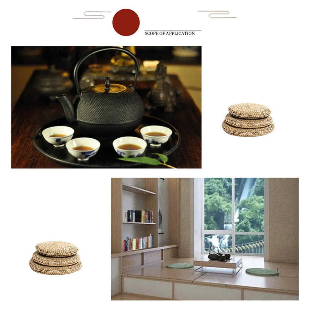 Woven Seat Cushions Pad Round Tatami Yoga Floor Seat Cushions Japanese Tatami Floor Seat Cushions for Home 40x40cm