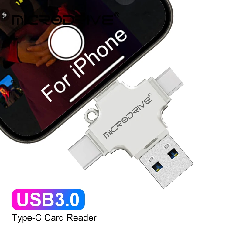 OTG 플래시 USB3.0, USB-C, 라이트닝 카드 리더, Miro Mini SD 카드, 카드 어댑터, iPhone, iPad용 리더기, 4 in 1