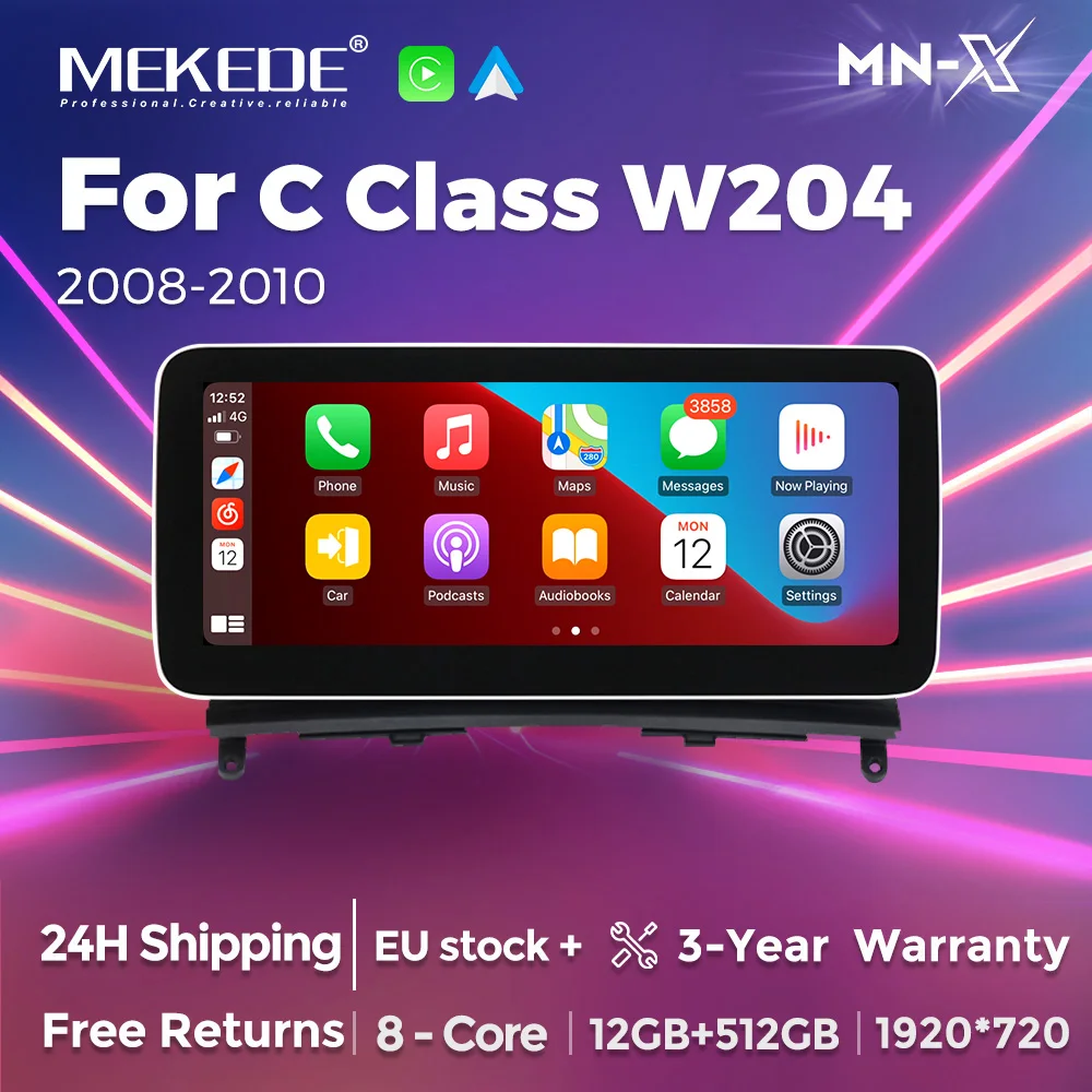 Mekede 12,5-Zoll-Autoradio 12 GB + 256 GB Carplay für Mercedes-Benz C-Klasse W204 S204 C200 C260 C300 Android 14 Intelligente Systeme