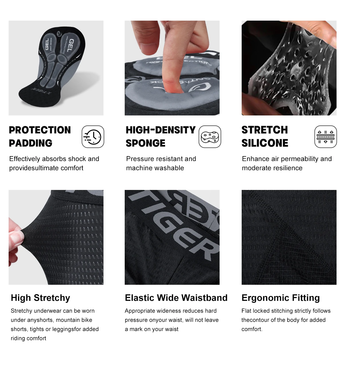 X-TIGER Cycling Shorts Men's Cycling Underwear Breathable Mesh Riding Underpant Gel Pad Shockproof Bike Shorts Bicycle Underwear