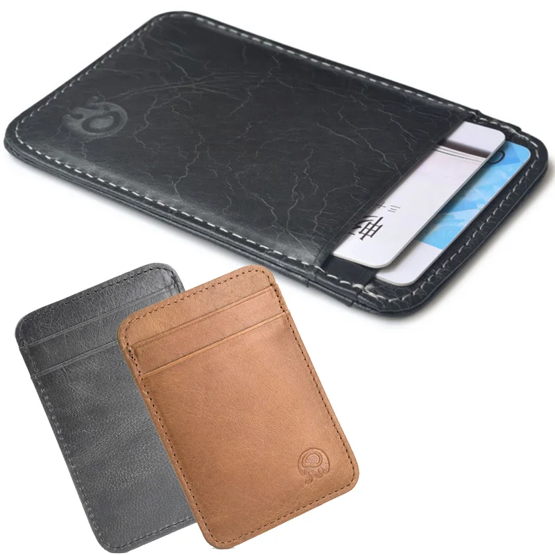 Mini Card Wallet Credit Card Cover PU Leather Card Case Card Holder Card Bag Solid Color Portable Thin Cash Change Pack Business ultra thin pu leather women men magic wallets mini small coin purses portable short business credit card holder clutch bag case