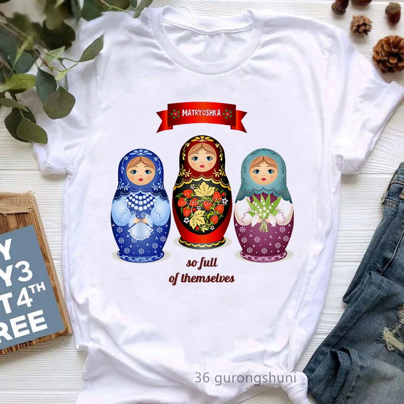 Russian Doll T-Shirt Women'S Clothing 2024 Funny Summer Fashion Tshirt Femme White Casual T Shirt Female Harajuku Shirt