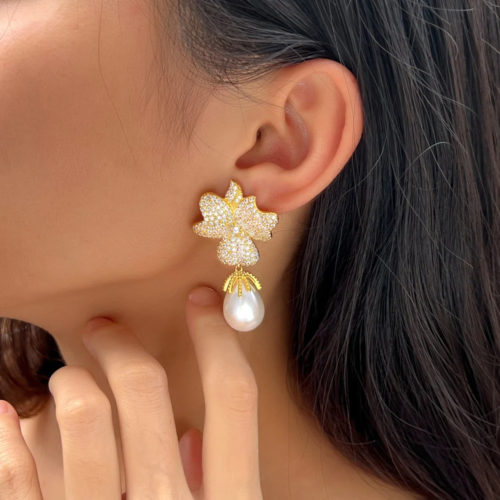 ピアス [PRIMAUTE] cubic pearl earring Cubic Zirconia Pearl Earrings | Dangle Earrings - Cubic