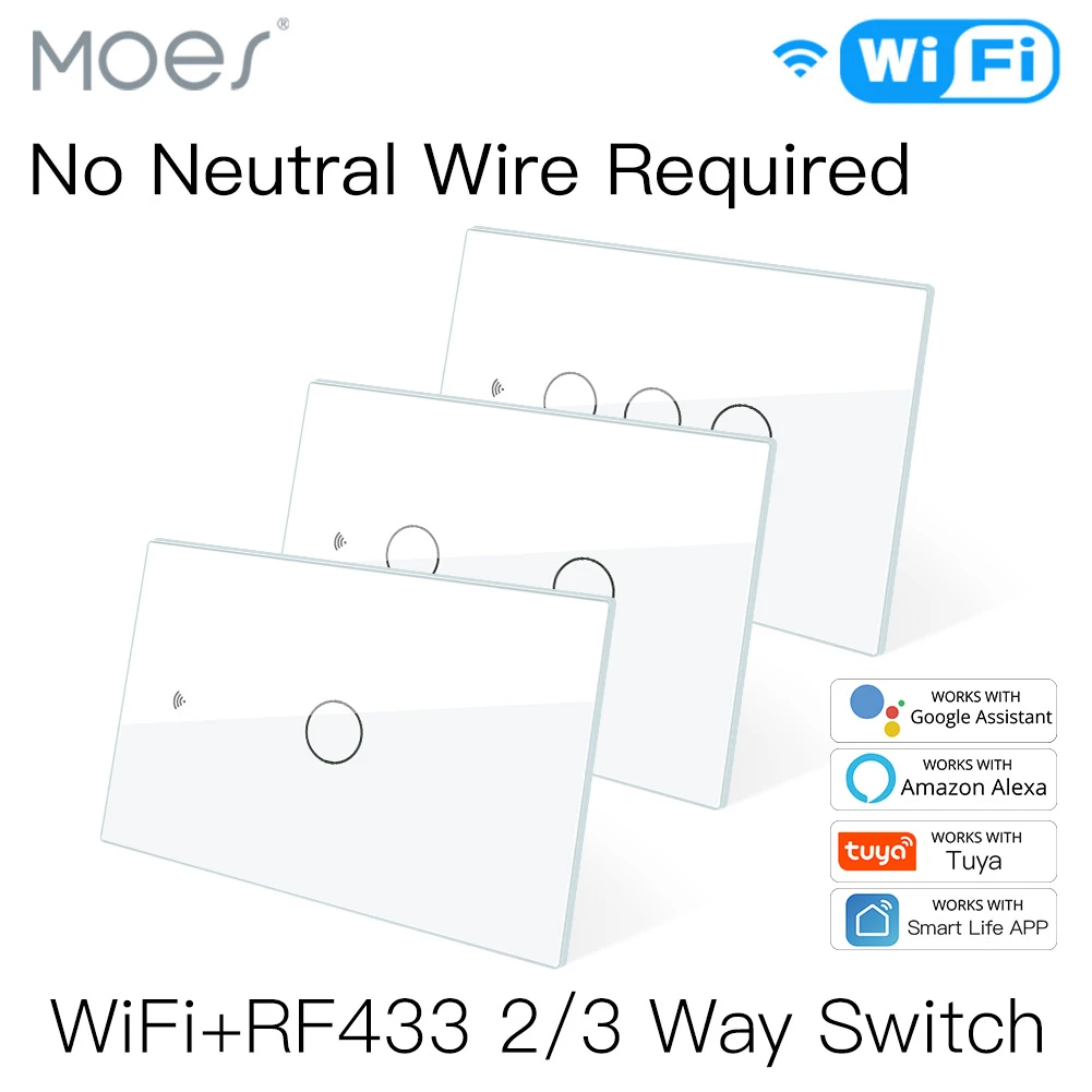 New Wifi Smart Light Switch Rf433 No Neutral Wire Single Fire Smart Life  Tuya App Control Works With Alexa Google Home 110v 220v - Switches -  AliExpress