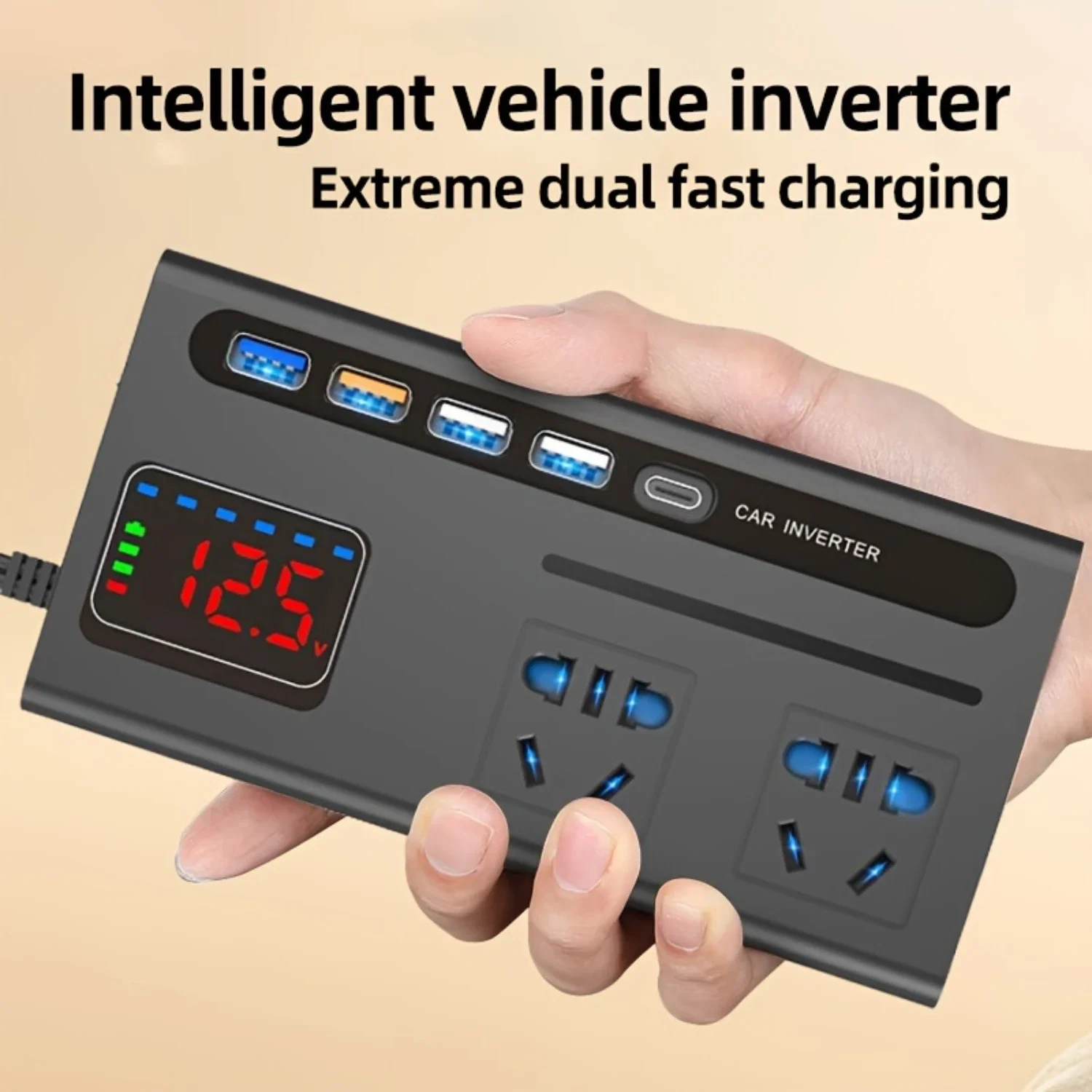 

Powerful 200W Car Inverter with LED Display, Fast Charging 12V to 110V & 24V to 220V Power Converter - 4 USB Ports, 1 PD Port fo