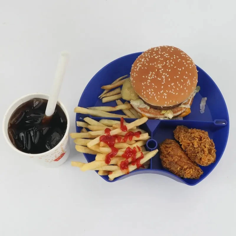 

Compartment Plate For Food 2 In 1 Reusable Food Tray Snack Bowl With Straw Hole Put On Beverage Cup Take Out To Go With Straw