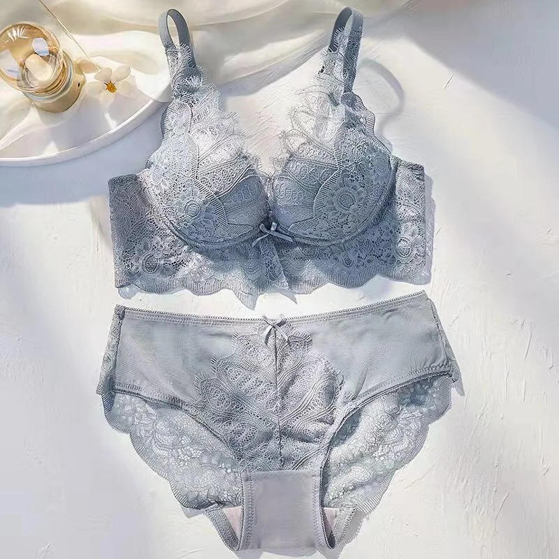 Push Up Bras and Panty Set for Women's Panties Underwear Sexy Lingerie Set Brassiere Gathered Lace Bra Ropa Interior Femenina
