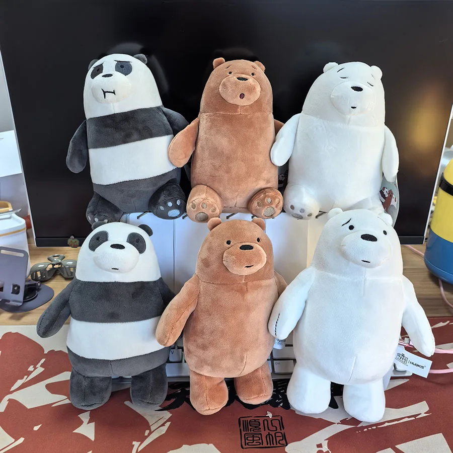 We Bare Bears Plush Toy - Sitting & Standing Grizzly, Panda & Ice Bear Cartoon Stuffed Animals