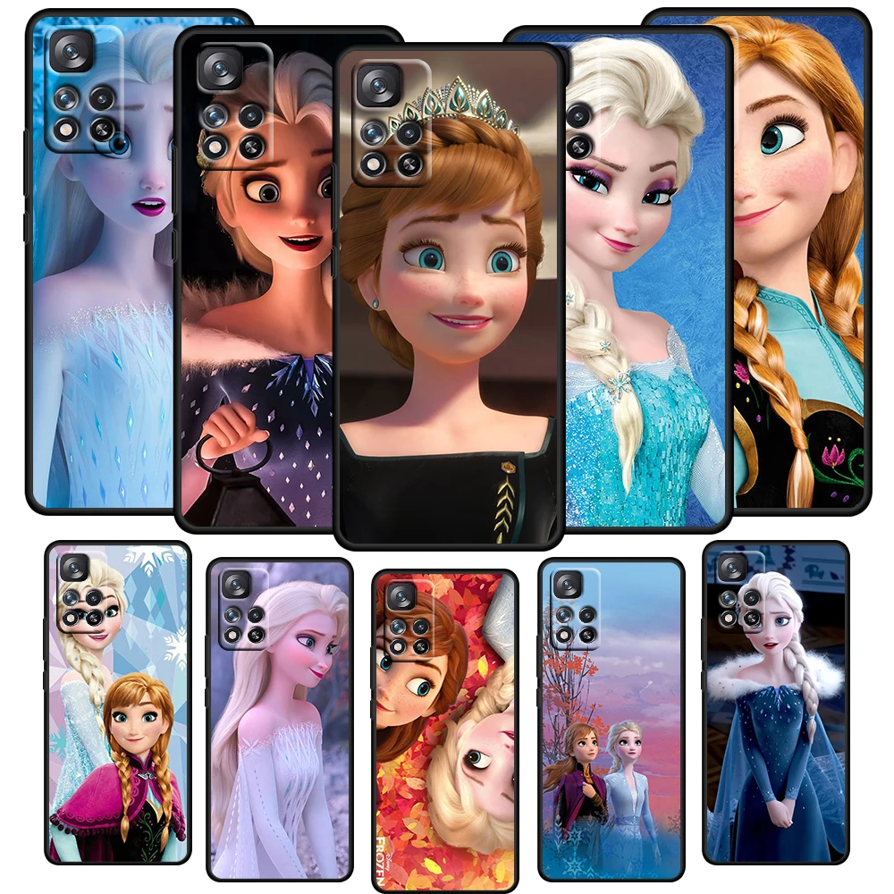 Disney Frozen Princess Phone Case For Xiaomi Redmi Note 11 10 10S 9T 9 9Pro Max 8T 8Pro 7 6 5 Pro 4X Soft Tpu Black Cover Coque