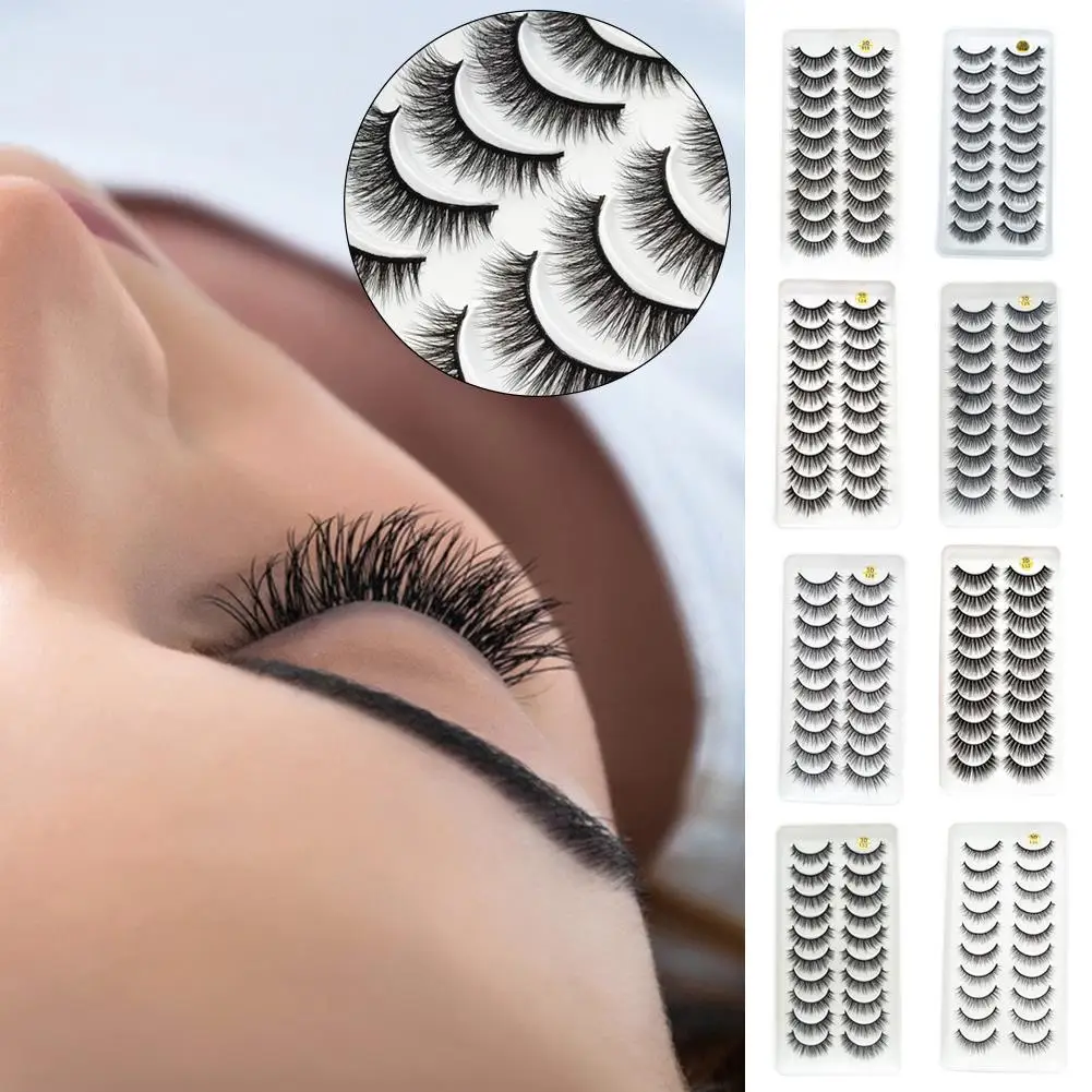 

10Pairs False Eyelash Natural Cat Eye Lashes Transparent Mink Lashes Lashes Faux Curly Stem Thick Soft G1C5