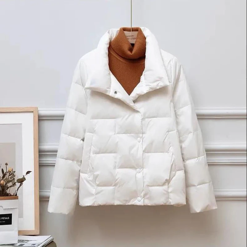Light Weight Down Cottn Jacket Women 2023 Solid Colors Autumn Winter Coat Long Sleeve Plus Size Warm Stand Collar Casual Parkas