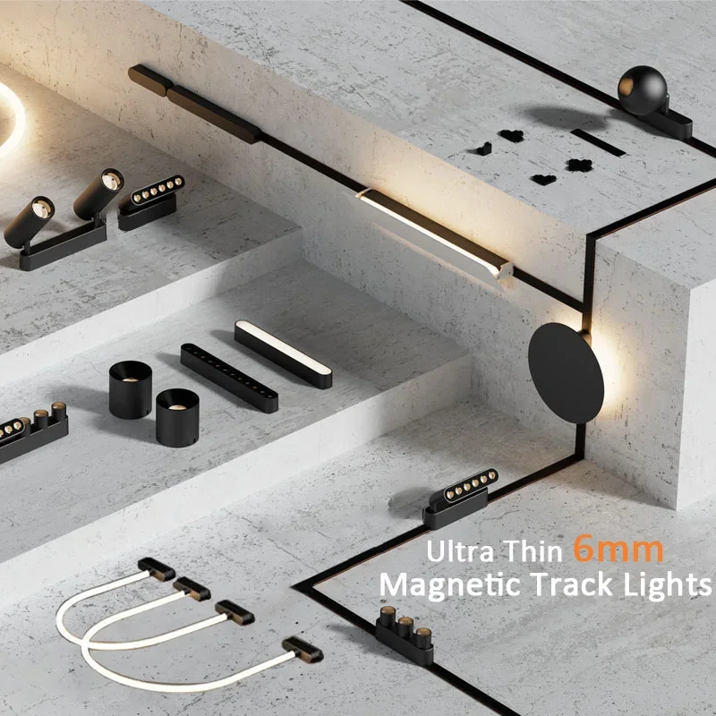 Smart Home Tuya Zigbee Remote Control 6mm Thin Surface Mount Magnetie Track Light Ceiling System Black White Lamp Lighting DC48V 6