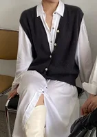 Camere Knitted V-Ne Vest Loose Women's Outerwear Spring Autumn Season Layering Woolen oulder Pad Jaet Commute Sle - Image 3