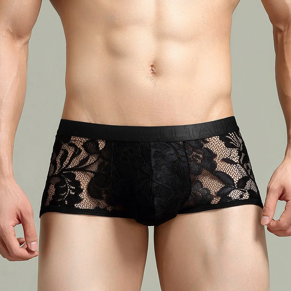 

Men Boxer Shorts Lace See Through Sissy Slip Homme Sheer Lingerie Gay Panties Underpants Trunks Calzoncillos Hombre Underwear