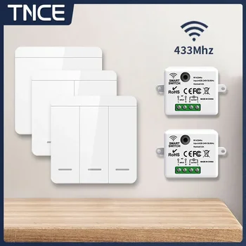 TNCE RF433MHz Mini Wireless Remote Control Light Switch 1/2/3 Gang 86 Wall Transmitter Switch Button Wall Panel Switch