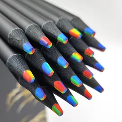 Set of Multicolor Kawaii Black Wood Rainbow Core Colored Pencils - Artistic Stationery Supplies (5pcs(sharpened))