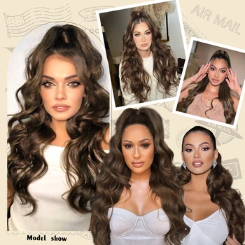 Alternative view of I's a wig Long Body Wave Brown Drawstring Ponytail Extensions for Women Synthetic Black Red Blonde Ponytail Hairpieces
