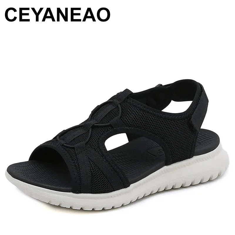 

Brand Casual Summer Wedge Sandals Women Solid Color Breathable Round Toe Shoes Slip on Hook Loop Beach Outside Office