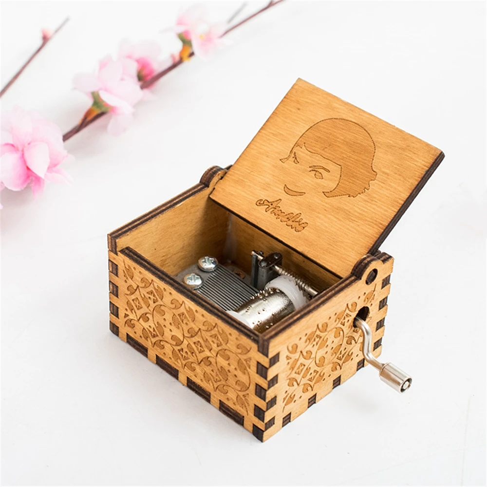 Wooden Hand Cranked Music Box, Moon River, La Vie En Rose, Twinkle Twinkle Little Star, Valentine's Day Gifts to Girlfriend 4