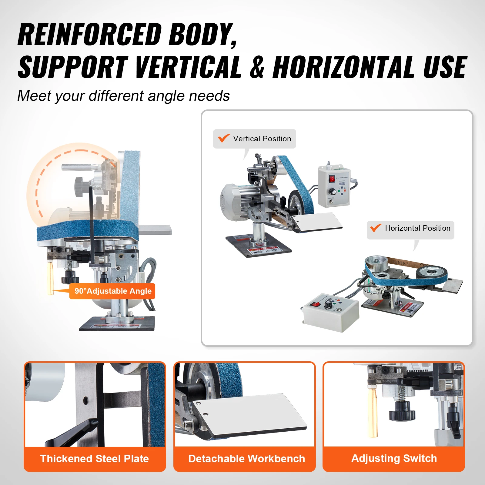 VEVOR Belt Grinder Sander 30 x1-Inch Variable Speed Belt Polisher with VFD 550W Polishing Grinding for Metalworking Knife Making 6