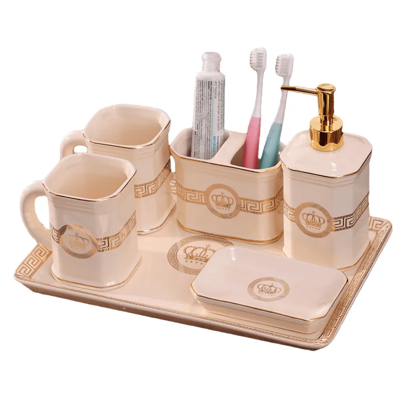 Ceramic Bathroom Accessories Set Porcelain Soap Dispensers/Dishes Toothbrush Holder & Cups Lavatory Toiletry Wedding Gifts