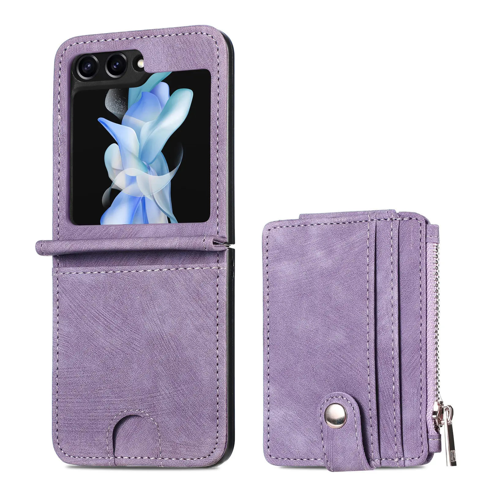 Leather Foldable Wallet Phone Case with Zipper Card Holder