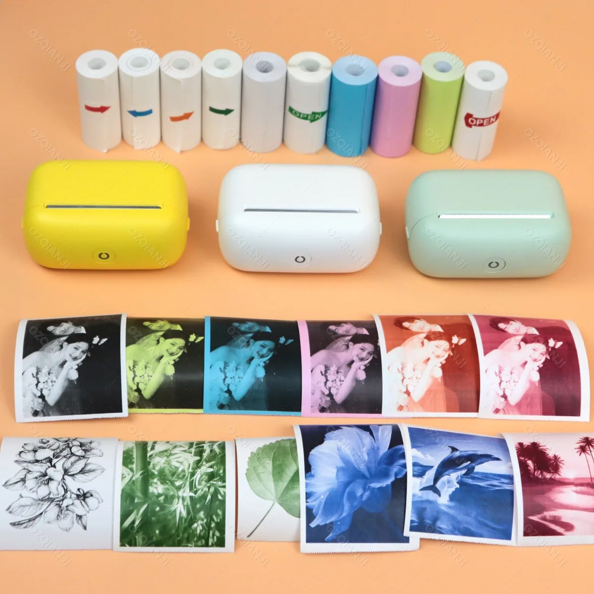 304DPI Pocket Thermal Printer Bluetooth Mini Portable Photo Printer Wireless iOS Android Printing & 57mm White Color Paper Rolls