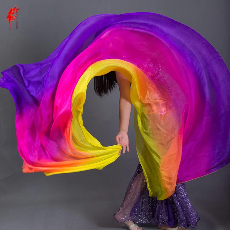 

Wholesale purple yellow 100% silk belly dance veil for dancer's hand silk veil Belly dance props veil show on the stage S,M,L,XL