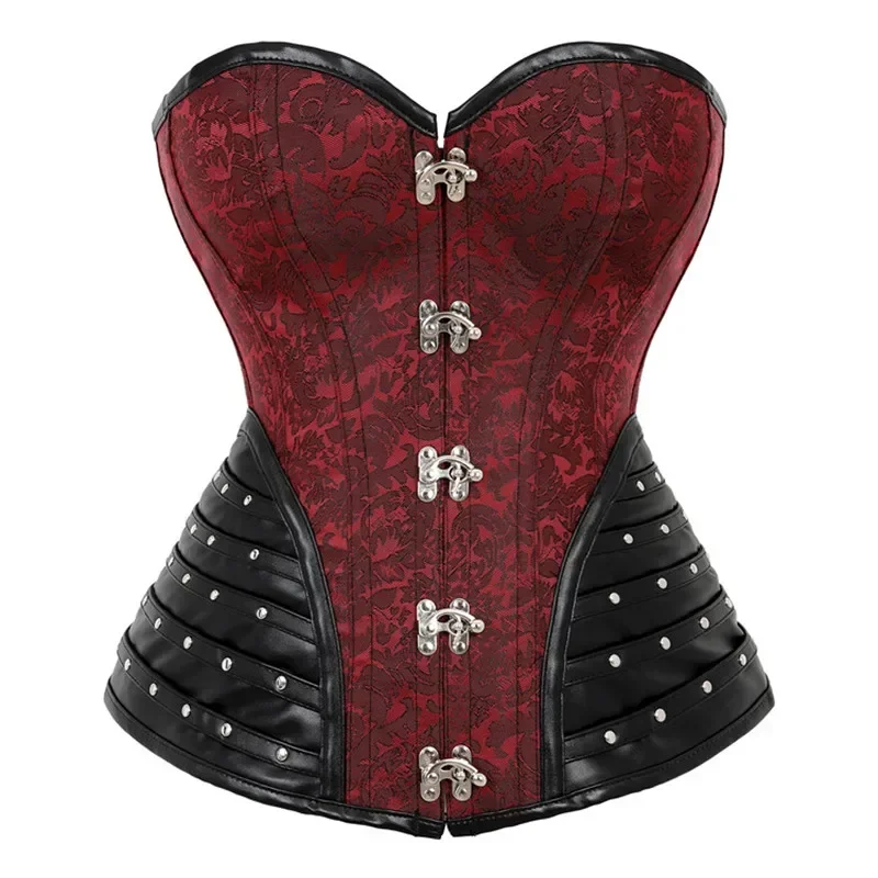 

Corset Bustier Steampunk Gothic Clothing Women Top Plus Size Vintage Outerwear Corselet Overbust Pirate Costume Crimson