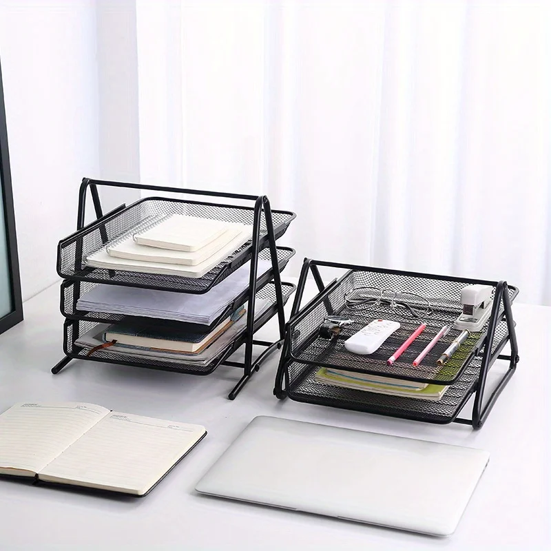 Tieyi three-layer file tray office supplies desktop A4 metal storage management rack iron mesh multifunctional file rack desk organizer storage organizer file folder organizer