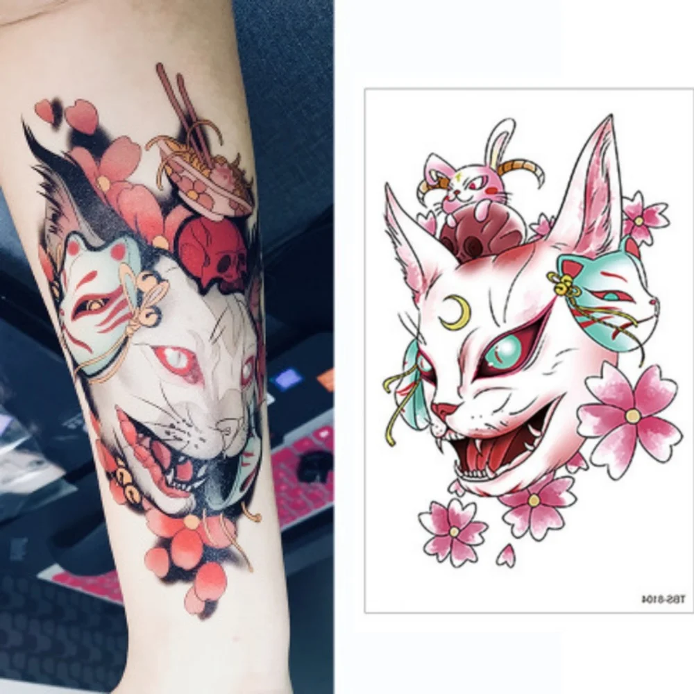 Waterproof Temporary Tattoo Sticker Fox Cat Feather Dream Catcher Demon Tatto Woman Black Pink Body Art Fake Sleeve Tatoo Man