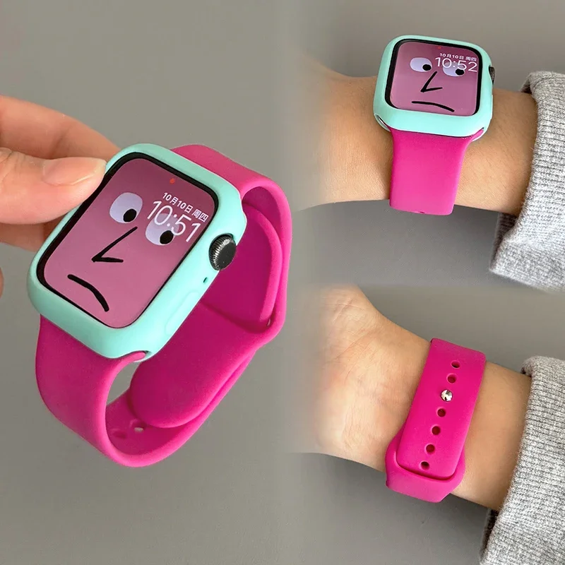 케이스 + 스포츠 스트랩 Apple Watch 밴드 45mm 울트라 2 49mm 40 44 41 42mm 실리콘 새겨진 팔찌 iwatch 시리즈 10 9 8 7 se 4 5 6