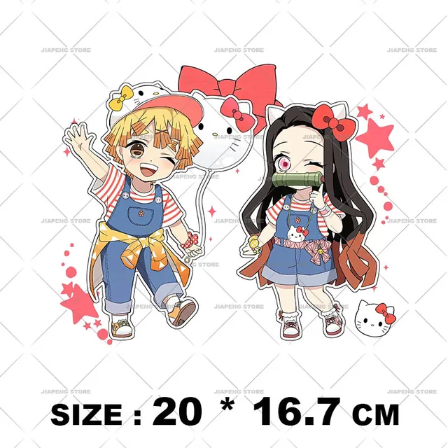 Hello Kitty × Demon Slayer T-shirts Stickers Nezuko Kuromi Anime Iron on  Heat Transfers Vinyl For Kids Clothes Printed Patches - AliExpress