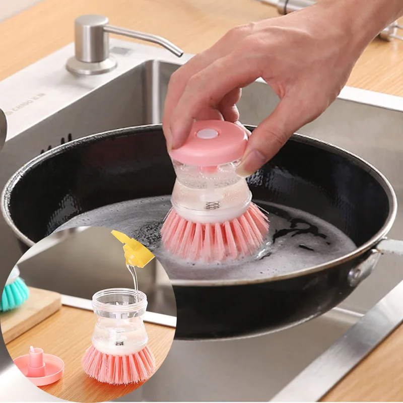 Kitchen Wash Pot Dish Brush With Dispenser Liquid Filling By Pressing Does  Not Hurt Pan Automatic Cleaning Brushes