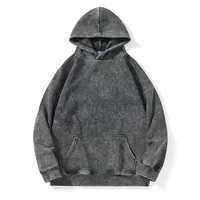 New Washed Retro Distressed Pure Cotton Hoodie for Men and Women, Solid Color Pullover, Fashionable Casual Hooded Sweatshirt 1