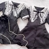 Embroidered Black Suit Mass-Produced Japanese Rojita Lolita Tops Single-Breasted Shirt + Shorts Two Piece Sets Womens Outifits - Image 3