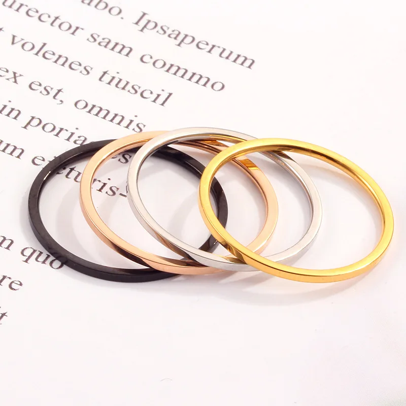 Rings for Women Titanium Steel Rose Gold Color Korean Jewelry Men Simple Wedding Couple Tail Width 1mm Stackable Thin Circle 2