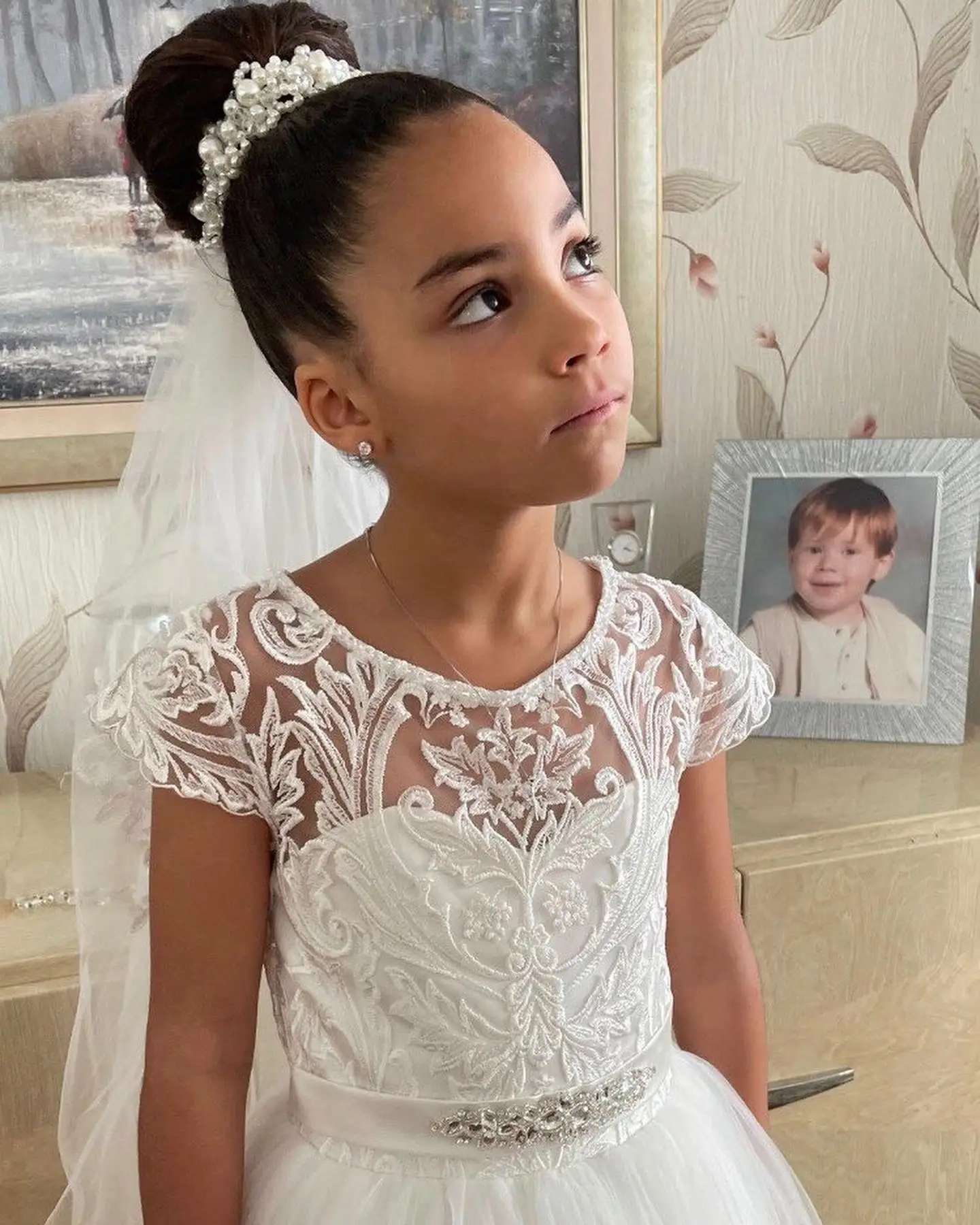 Lace Tulle Flower Girl Dresses for Wedding Ivory Beaded With Bow Kids Birthday Party Ball Gowns Princess First Communion Dress