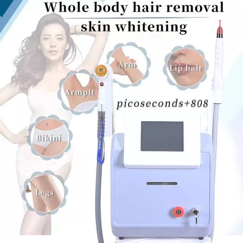 2022 new 2 in 1 808 diode Laser permanent hair removal q switched nd yag 755 nm picosecond laser tattoo removal machine