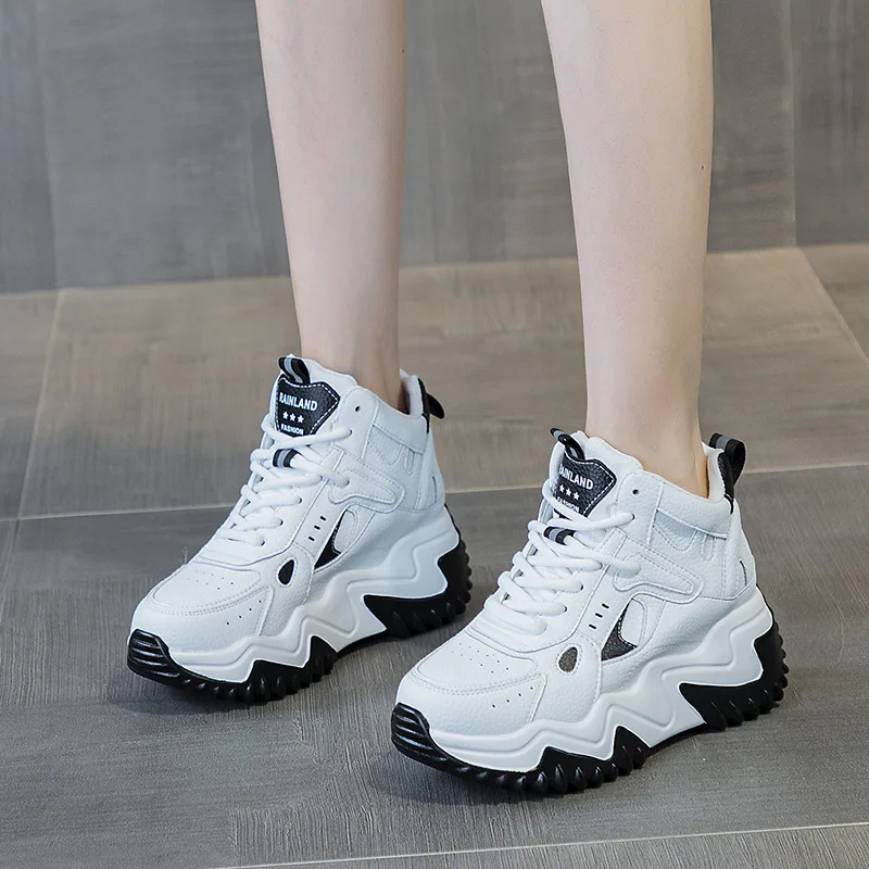 2023-98PInternal height increase 7CM genuine leather shoes for women 2024 spring versatile thick soled girls student sports shoe